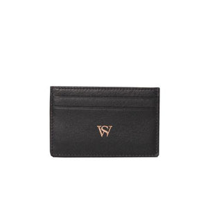 Logo Embossed Leather Card Holder in Black - Prada