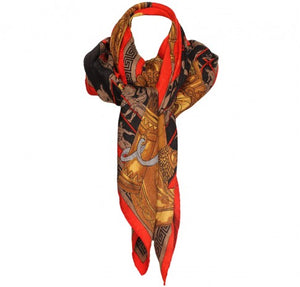 Statue Print Silk Square Scarf in Black